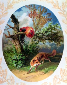 El Gallo y el Zorro, ilustración de la fábula de Jean de la Fontaine (1621-95) c.1860-80 de French School