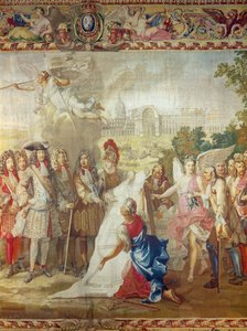 La construcción de Les Invalides en 1670, (detalle) de La Historia del Rey, después de Adam Frans Van der Meulen (1632-90) y Charles Le Brun (1619-90) Taller de Gobelins