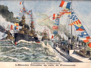 La Entente Cordial. Escuadrón naval inglés en el puerto de Portsmouth. Ala francesa en Portsmouth. Ilustración para Le Petit Journal de French School
