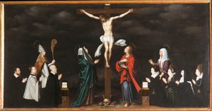 La Crucifixión, retratos de donantes. Tríptico de Aubery