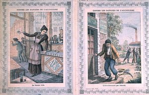 Los peligros del alcoholismo, portada de un cuaderno escolar. c.1900