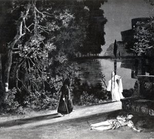 La muerte de Pelleas, Acto IV, Escena 4 de Pelleas et Melisande de Debussy, ilustración en la revista Theatre, junio de 1902