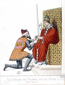 El Dogo de Venecia y el Papa en el siglo XIV - grabado de French School