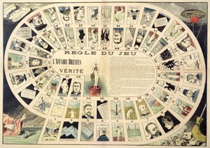 El juego del caso Dreyfus, con retratos de los diversos individuos involucrados, finales del siglo XIX de French School