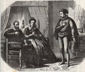 La duquesa de Cléveris, María von Julich duquesa de Juliers y Berg (1491-1543), se entera de la disolución del matrimonio entre su hija, Ana de Cléveris (1515-1557), y el rey de Inglaterra Enrique VIII (1491-1547) en 1540. Grabado de 1871 en “Histoire Des  de French School