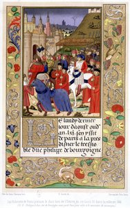 Los Echevins de París llevando el dosel cuando el Rey Luis XI entró en la ciudad en 1461 de French School