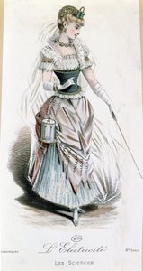 El hada de la electricidad, disfraz para un baile de disfraces con batería, c.1885 de French School