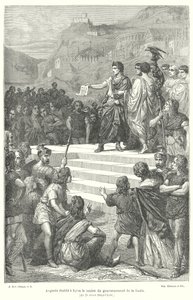 El emperador Augusto estableciendo el centro administrativo de la Galia romana en Lugdunum (Lyon) de French School