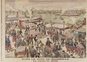 El fin de la huelga en Marsella, ilustración de Le Petit Journal, 23 de octubre de 1904 de French School