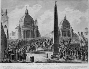 La entrada del ejército francés en Roma liderado por el mariscal Berthier, 15 de febrero de 1798 de French School