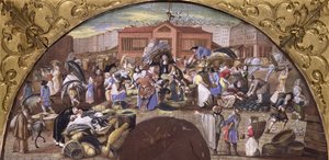 El mercado de pescado en Les Halles, c.1660
