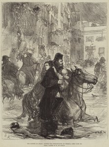 Las inundaciones en España, salvando a los habitantes de Murcia (grabado) de French School
