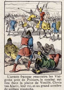 El ejército francés se encontró con los visigodos cerca de Poitiers, la lucha tuvo lugar en la llanura de Vouillé. Clodoveo mató a Alarico, su rey, y a un gran número de soldados visigodos, en 507. de French School