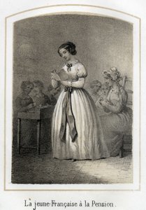 La niña francesa lee a sus compañeras. Grabado anónimo del siglo XIX de French School
