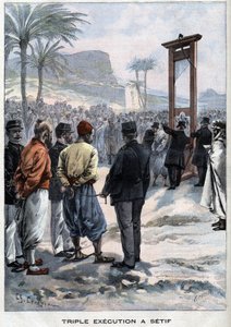 La guillotina francesa tres rebeldes en Setif en Argelia - en "Le Petit Parisien" de French School