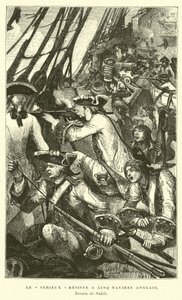 El buque de guerra francés Serieux resistiendo un ataque de cinco barcos británicos de French School