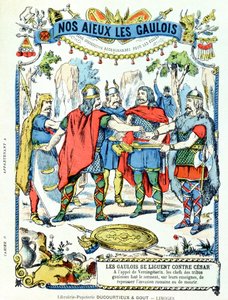 Los líderes galos en alianza contra Julio César (100-44 a.C.) liderados por Vercingétorix (d.46 a.C.) de una funda protectora para libros escolares, finales del siglo XIX
