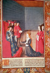 La Santa Emperatriz Richilde de Provenza en Compiegne presentando a Luis el Tartamudo la corona y el cetro que habían pertenecido a su padre Carlos II 