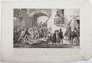 Los habitantes depositando las puertas de Grenoble a los pies del emperador, 6 de marzo de 1815, publicado por Martinet, 1815 de French School