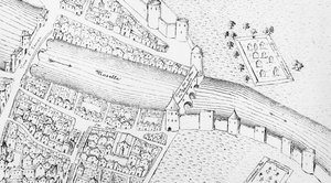 El Barrio Judío en Metz durante el siglo XVI, ilustración de Histoire des Juifs dans le Nord-Est de la France por Emile Auguste Begin, 1838 de French School
