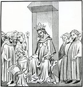 El Rey de los Francos dicta la Ley Sálica, según una miniatura en las Crónicas de San Denis de French School