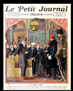 El último califa, Abdul Majid II (1868-1944) depuesto del trono por la Asamblea de Ankara, de Le Petit Journal, 1924 de French School