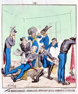La Maréchaussée de Versalles se entera de que ganó la victoria... Caricatura sobre la Comuna de París, circa 1870 de French School