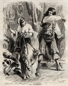 El Marqués de Montespan, Louis Henri de Pardaillan de Gondrin (1640-1691), abofeteó a su esposa, la Marquesa de Montespan (Françoise Athénaïs de Rochechouart de Mortemart) (1640-1707), porque ella se negó a obedecerle por orden del Rey