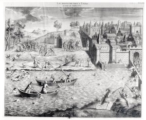 La masacre de los hugonotes en Tours en 1562 de French School