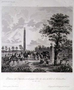 El encuentro entre Napoleón y el Papa Pío VII en el bosque de Fontainebleau, grabado por A. Pilinski, 26 de noviembre de 1804