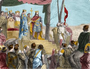 Los Juramentos de Estrasburgo entre Luis el Germánico y su medio hermano Carlos el Calvo - Le oath de Strasbourg: tratado de Verdún, 843