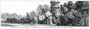 La Pagoda, la Mezquita y la Alhambra o Templo Moro en Kew, de Jardins Anglo-Chinois a la Mode, por George Louis le Rouge, publicado en 1775-78 de French School