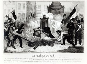 El pueblo quemando el trono en la Plaza de la Bastilla, 1848