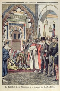El presidente de la República Francesa, Émile Loubet (1838-1929) visitando la Mezquita de Sidi Bou Medine, Tlemcen, Argelia, ilustración de Le Petit Journal, 3 de mayo de 1903