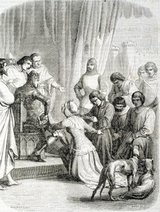 La Reina de Inglaterra (Felipa de Henao) pide clemencia a su esposo Eduardo III para los habitantes de Calais (episodio de los 6 burgueses de Calais)