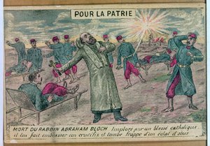 El rabino Abraham Bloch ofrece un crucifijo a un soldado católico moribundo y es alcanzado por un proyectil, 1914-18 de French School
