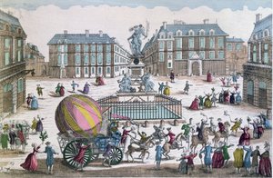 El regreso el 2 de diciembre de 1783 al taller en la Place des Victoires del globo de Jacques Charles (1746-1823) y Nicholas Robert (1761-1828) de French School