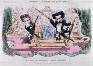 Los compositores rivales de valses, Johann Strauss el Joven (1825-99) y Olivier Metra (1830-89), c.1870 de French School