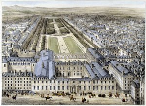 El Palacio Real en 1679, visto desde la calle St Honoré - litografía de French School