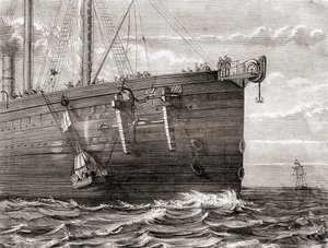 El S.S. Great Eastern lanzando una boya al mar para marcar el lugar de un cable telegráfico transatlántico perdido de French School