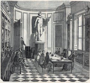 La Escuela de Medicina de París - un examen en la sala de instrumentos - Grabado en “Tableau-de-Paris” de Edmond Texier 1852