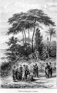La escuela de Pitágoras (c.580-500 a.C.) de Le Monde Illustré, 1865 de French School