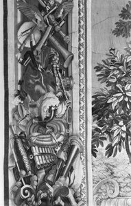 Tapiz de las Estaciones, borde, instrumentos musicales, c.1670, Fábrica de Gobelinos (detalle) de French School