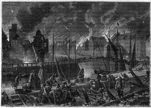 La Segunda Batalla de Copenhague (o el Bombardeo de Copenhague) (16 de agosto-5 de septiembre de 1807) Bombardeo británico de Copenhague para apoderarse de la flota danesa-noruega, durante las Guerras Napoleónicas - Guerras Inglesas - La Batalla de Copenha de French School