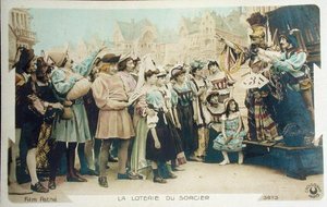 La lotería del hechicero (fotograma de una película de Pathé), postal de principios de 1920 de French School