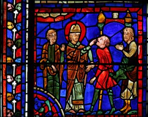 Ventana de San Martín: el santo cura un alma poseída de French School