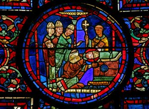 Ventana de San Martín: el santo es consagrado obispo de Tours de French School
