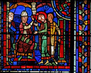 Ventana de San Martín: el santo recibe una bendición de San Hilario de French School