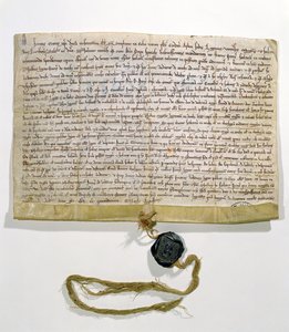 Los Estatutos de la Universidad de París, producidos y otorgados por el Cardenal Robert de Courson, legado papal, en agosto de 1215 (pergamino y cera) de French School
