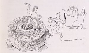 El Temalacati, o Piedra Gladiatorial, del Códice Ramírez, de 